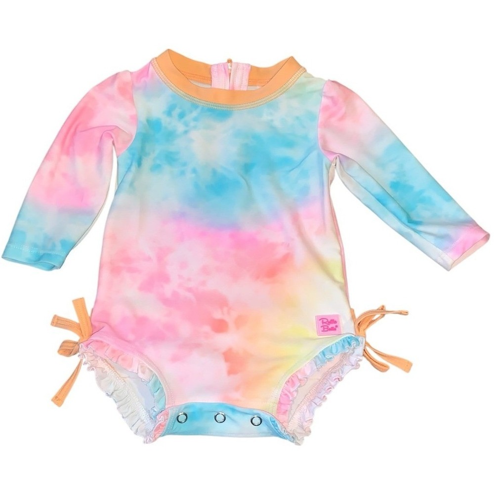 RuffleButts Rash Guard Swimsuit Baby Girl 3-6m Pastel Tie Dye Ruffles mermaid